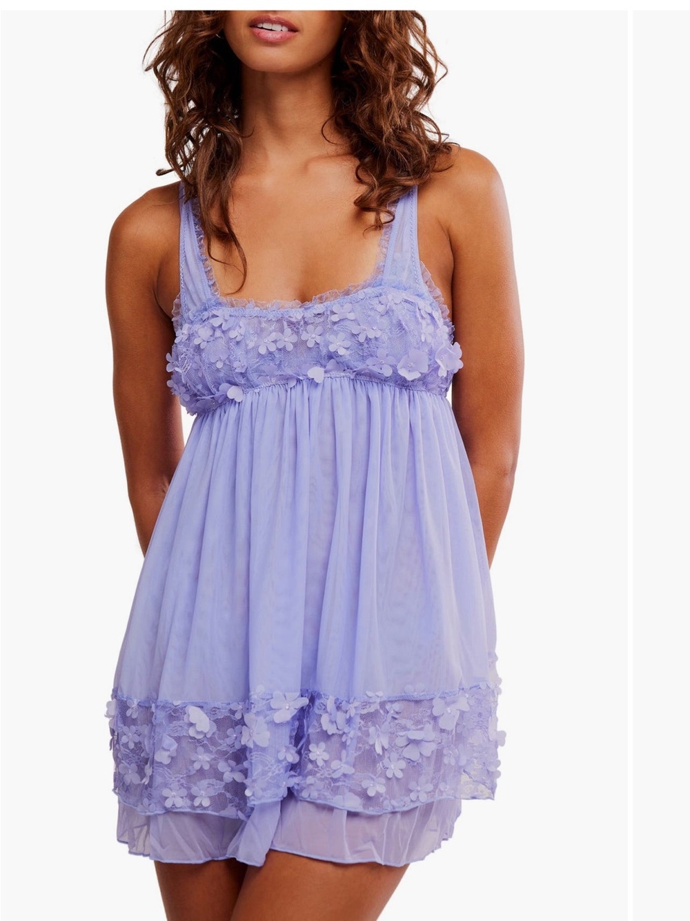 FREE PEOPLE SAVE THE DATE APPLIQUÉ LAVENDER CHEMISE SMALL